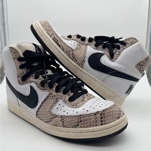 Jordan Sneakers in White and Brown Snake Print